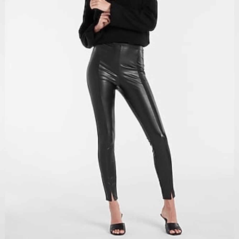 Super High Waisted Faux Leather Front Slit Leggings S/M - Picture 1 of 3